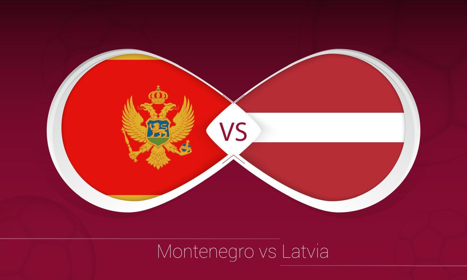 montenegro vs letonia en competición de fútbol, grupo g. versus icono en el fondo del fútbol. vector