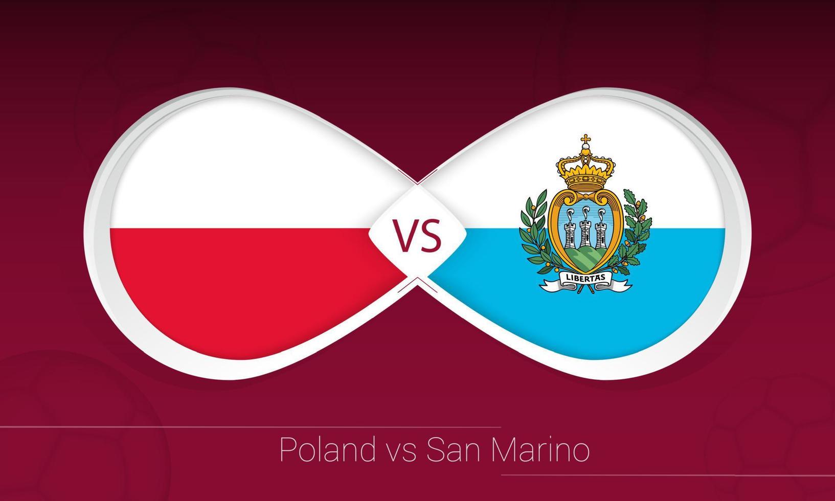 polonia vs san marino en competición de fútbol, grupo i. versus icono en el fondo del fútbol. vector