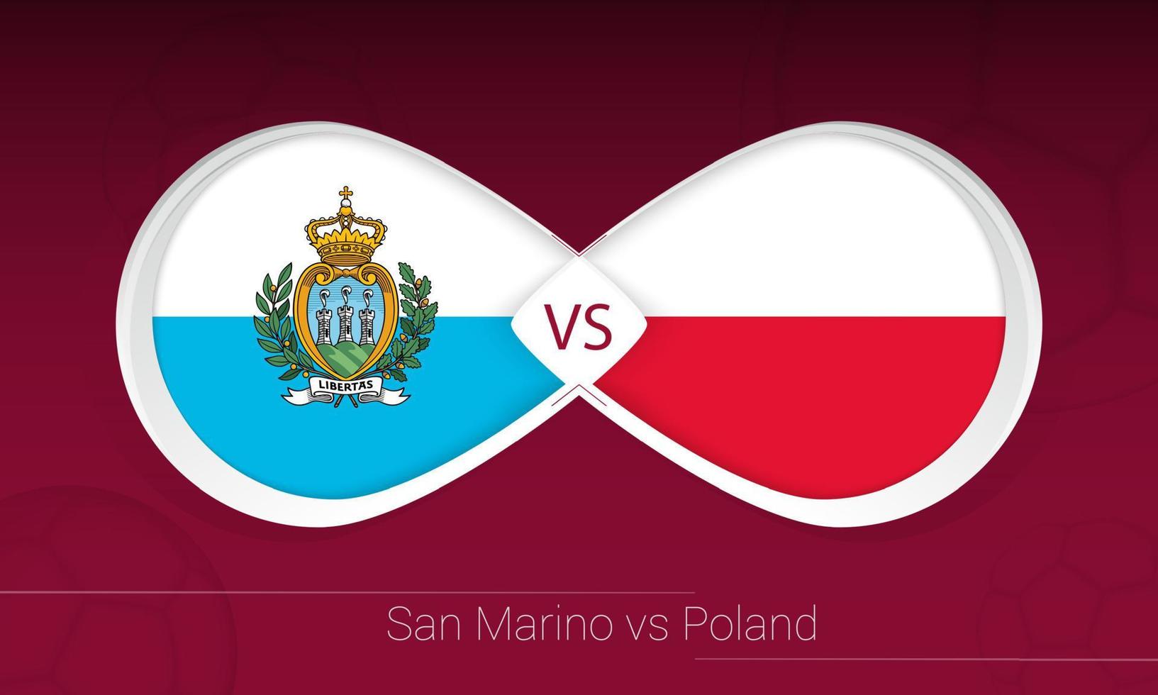 san marino vs polonia en competencia de futbol, grupo i. versus icono en el fondo del fútbol. vector