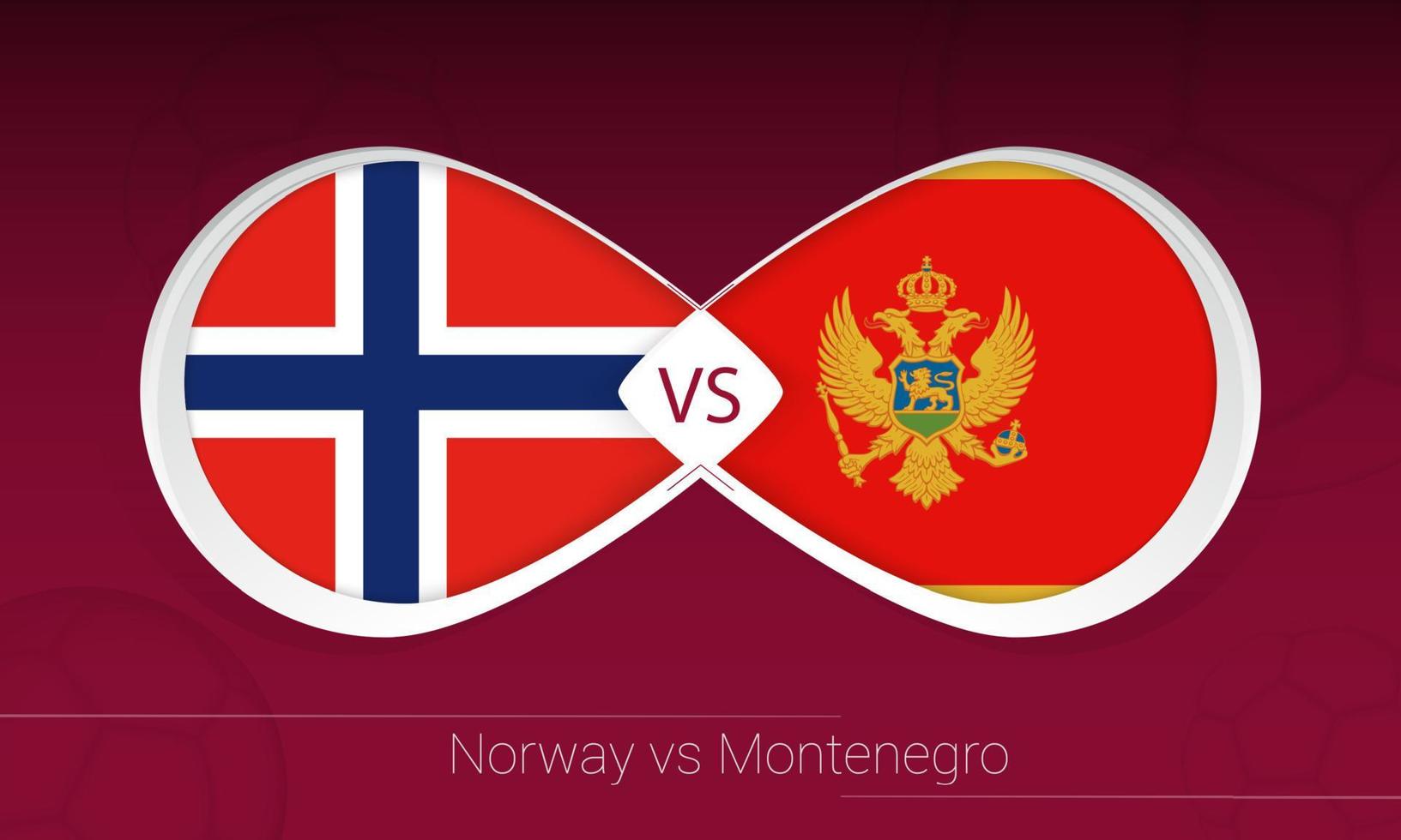 noruega vs montenegro en competición de fútbol, grupo g. versus icono en el fondo del fútbol. vector