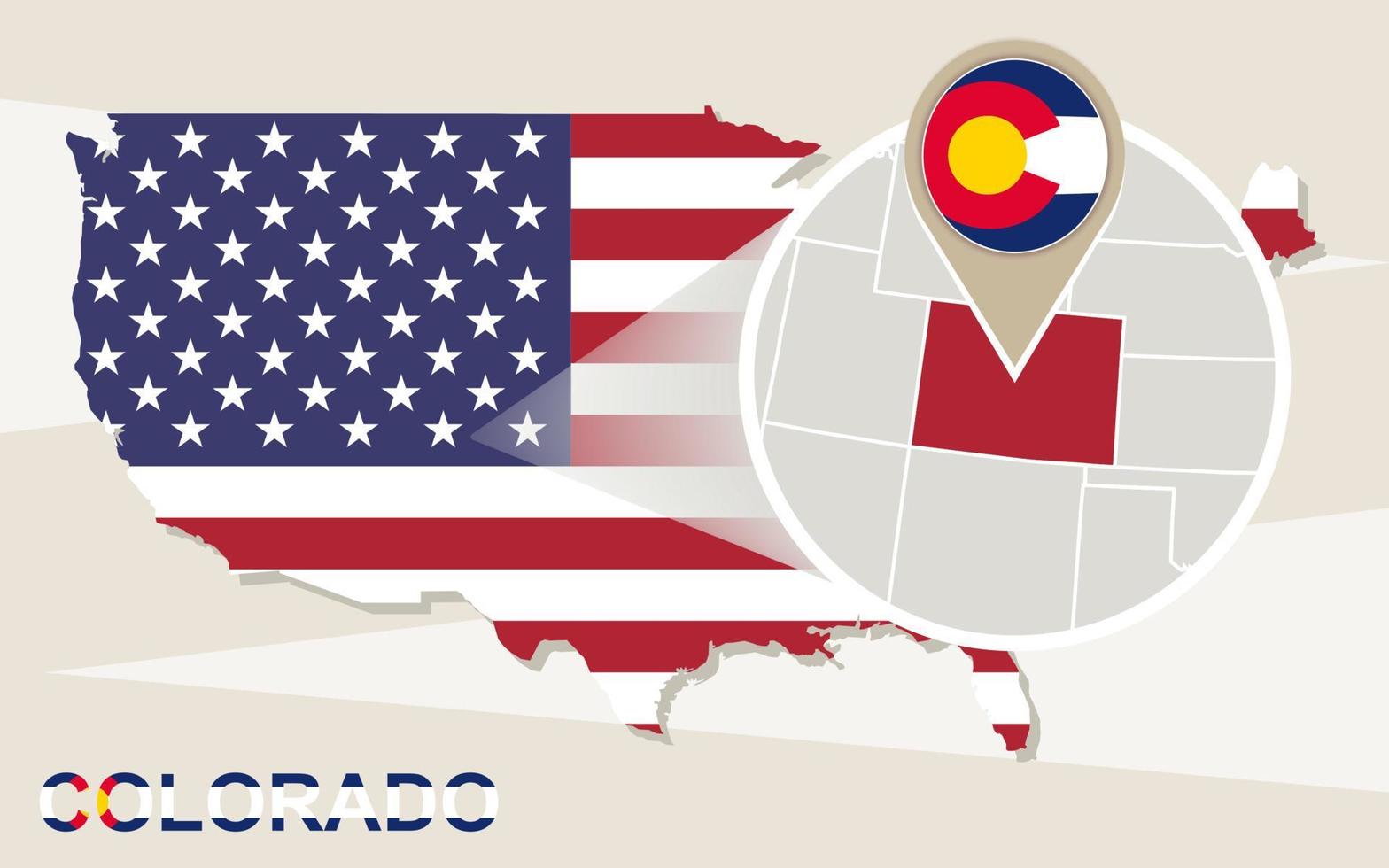 mapa de estados unidos con el estado de colorado ampliado. bandera y mapa de colorado. vector