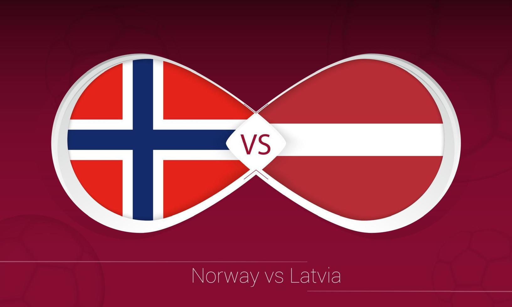 Norway vs Latvia in Football Competition, Group G. Versus icon on Football background. vector