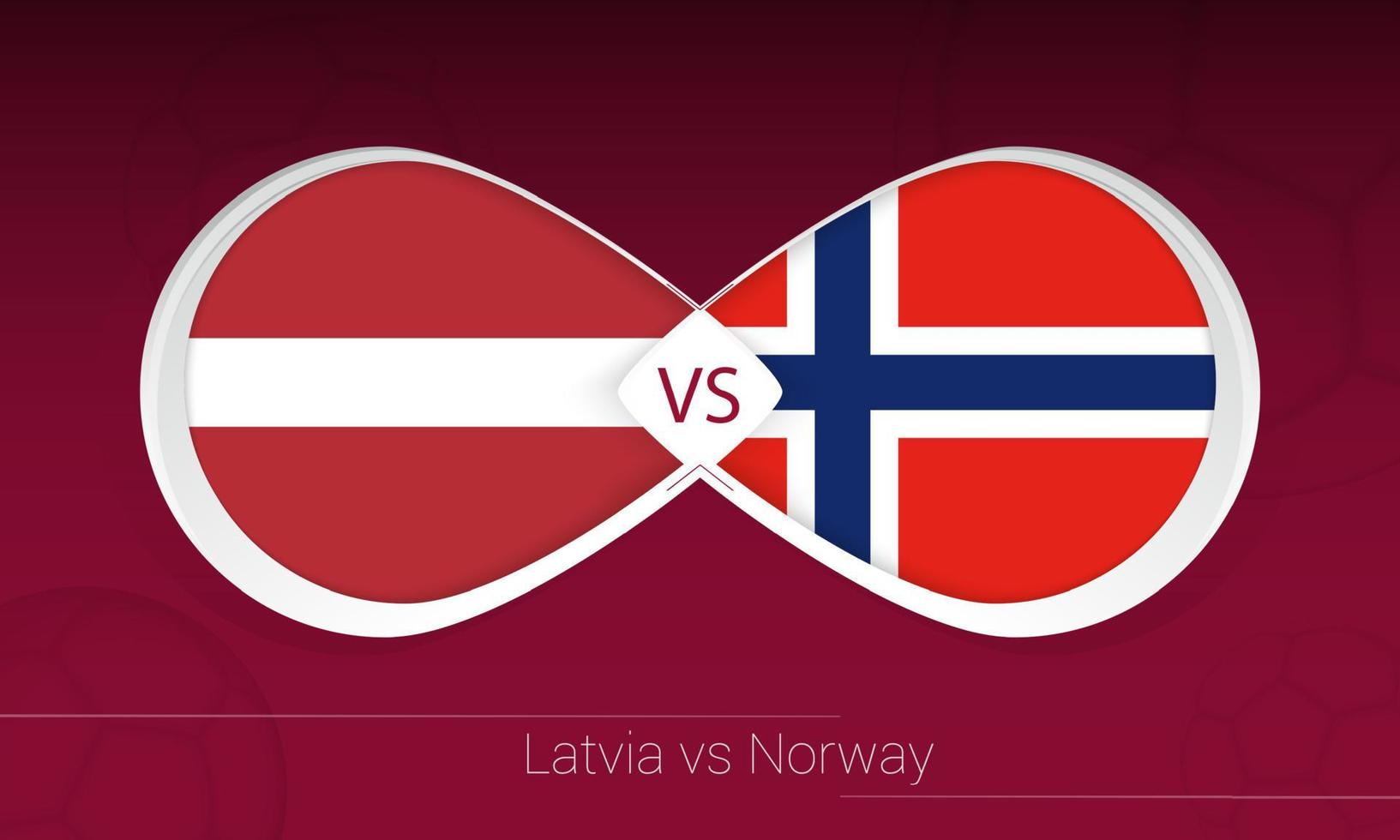 Latvia vs Norway in Football Competition, Group G. Versus icon on Football background. vector