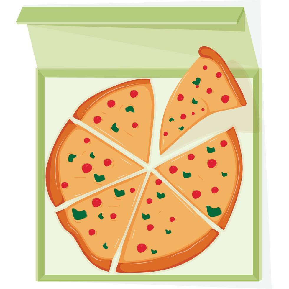 Sliced piece of pizza in the box vector