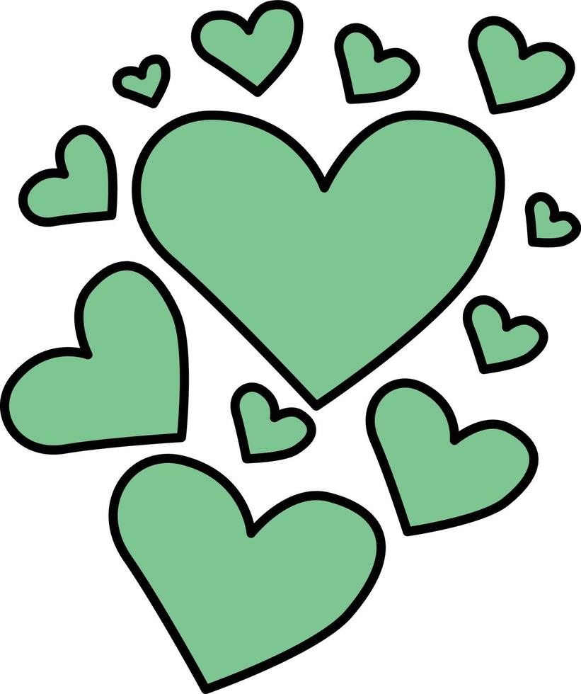 conjunto de corazones verdes. ilustración vectorial para niños vector