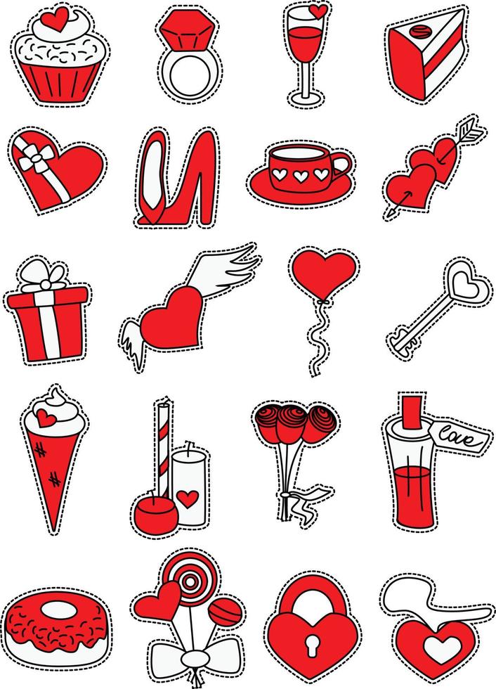 set of stickers gifts for loved ones in red color 6490769 Vector ...