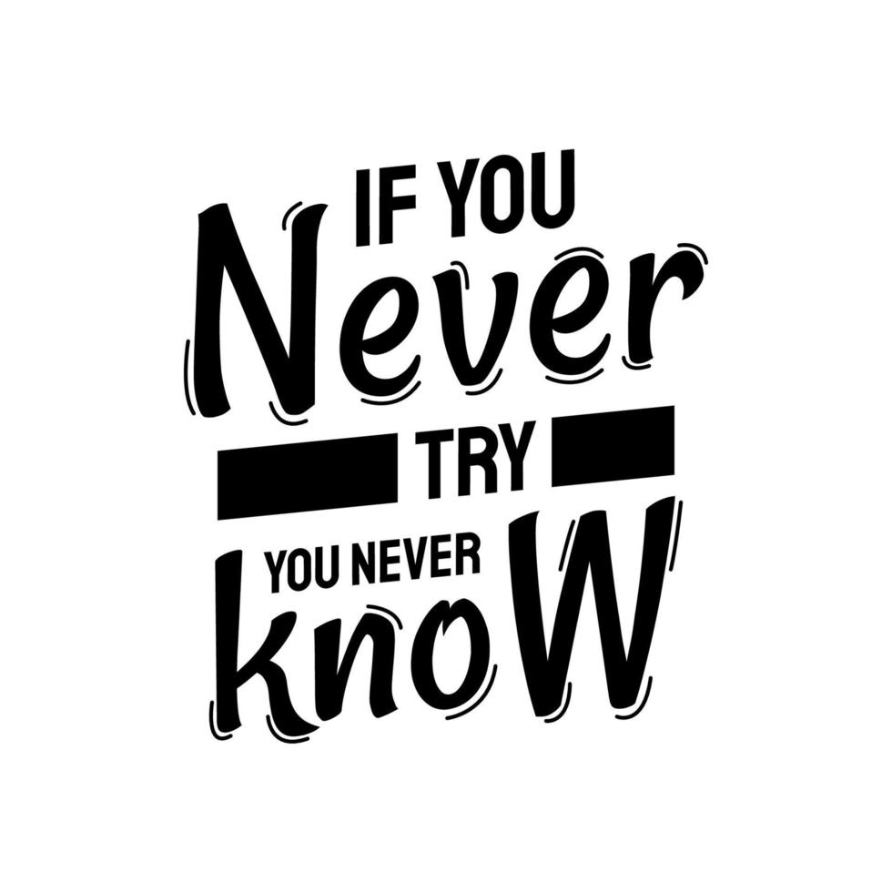 A modern typography quotes. If you never try, you never know.  Vector inspirational design. Calligraphy motivational good quotes in white background.