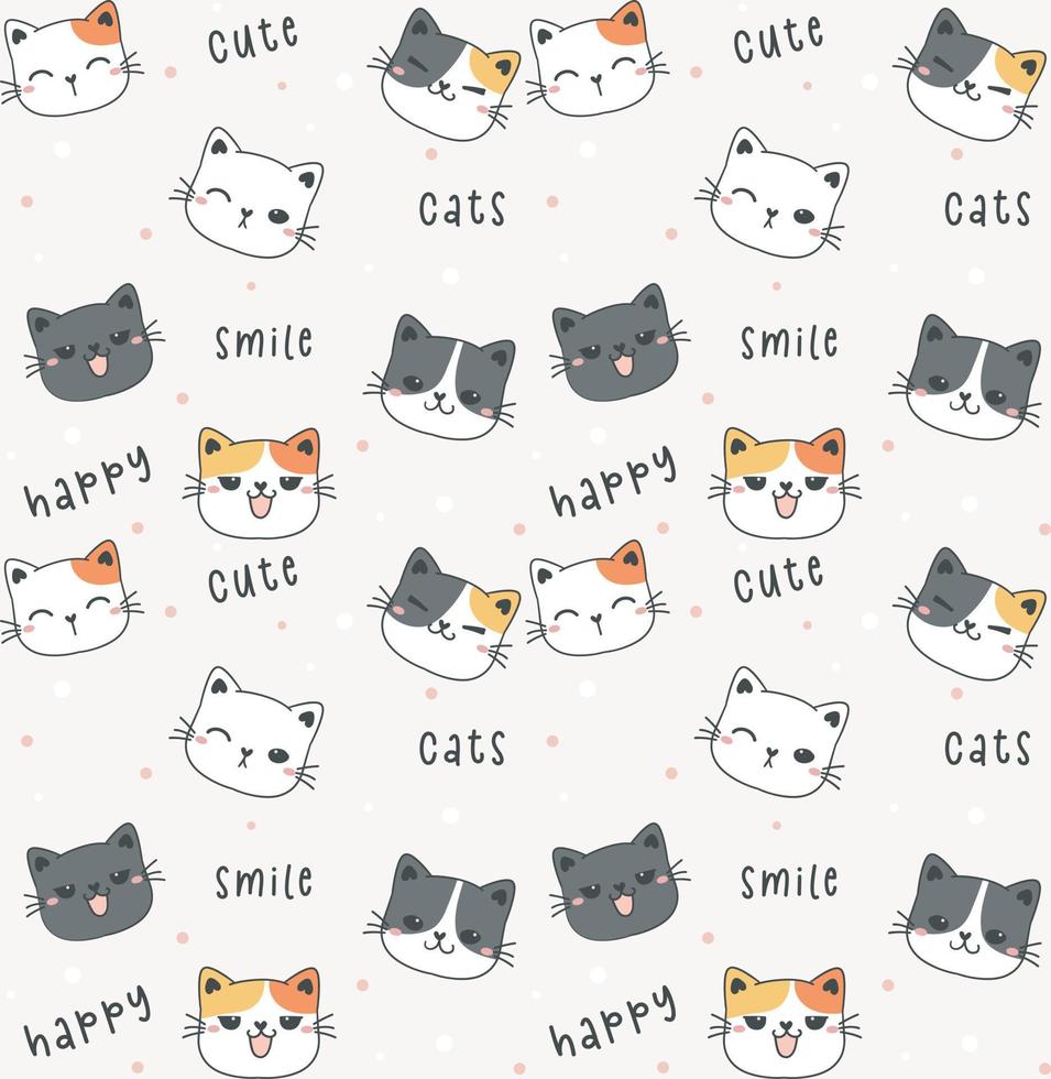 cute playful kitty cat face heads cartoon drawing pattern seamless for background and paper card vector