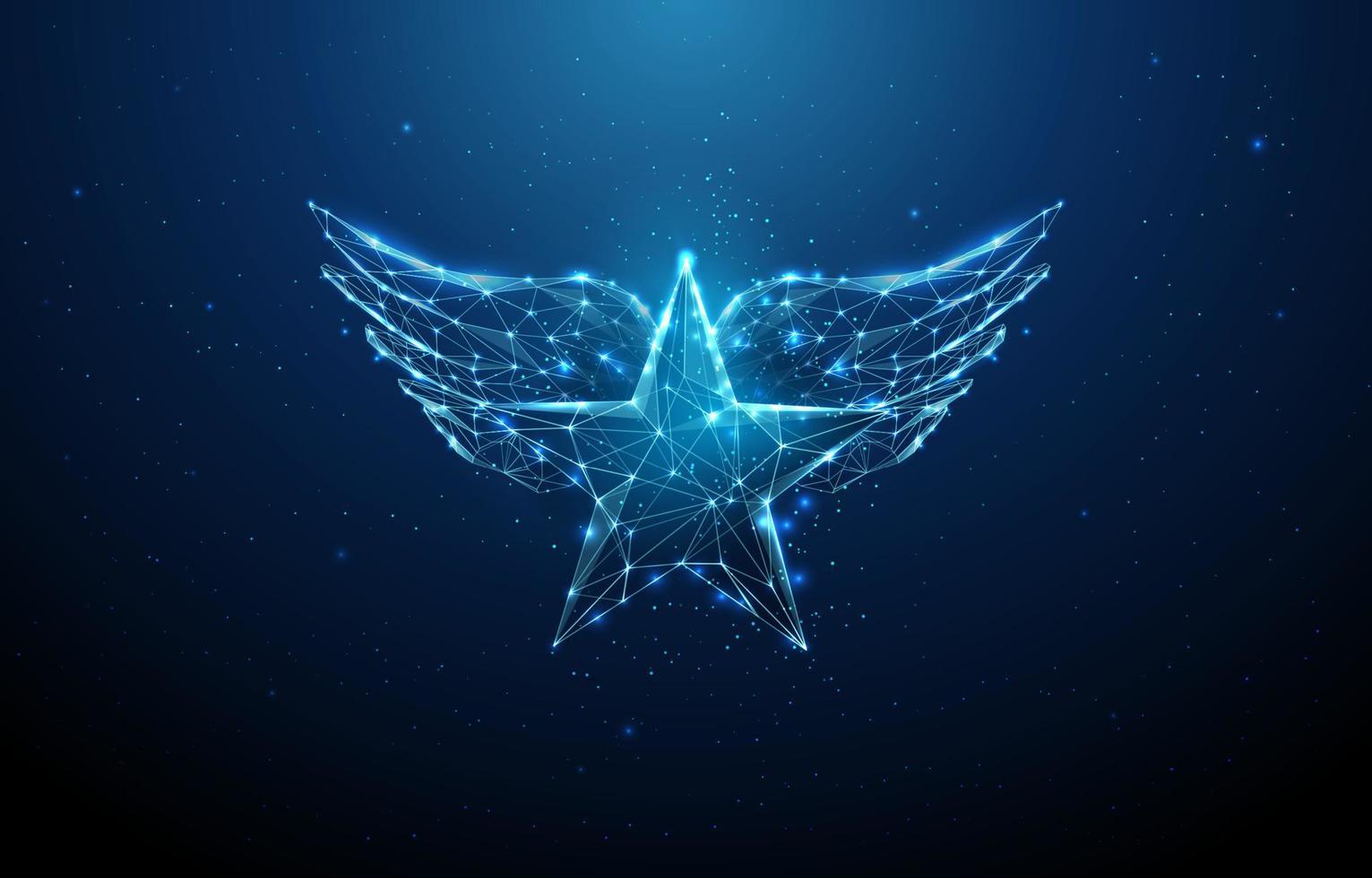 Abstract low poly blue star with wings vector