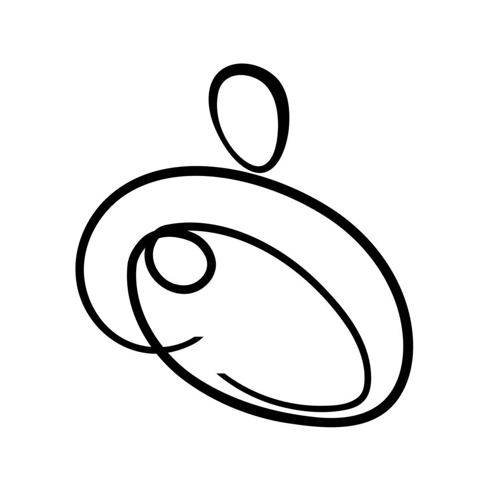 Mother holding her baby in her arms with love and tenderness. Abstract logo icon template. Breastfeeding or maternity concept. Isolated on white outline style vector illustration.