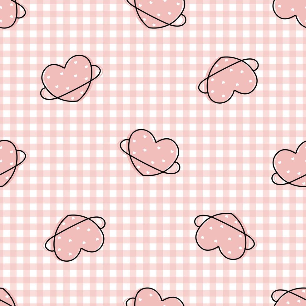 Seamless valentine pattern love day background pink hearts on tartan background Use for print, wallpaper, decoration Vector illustration