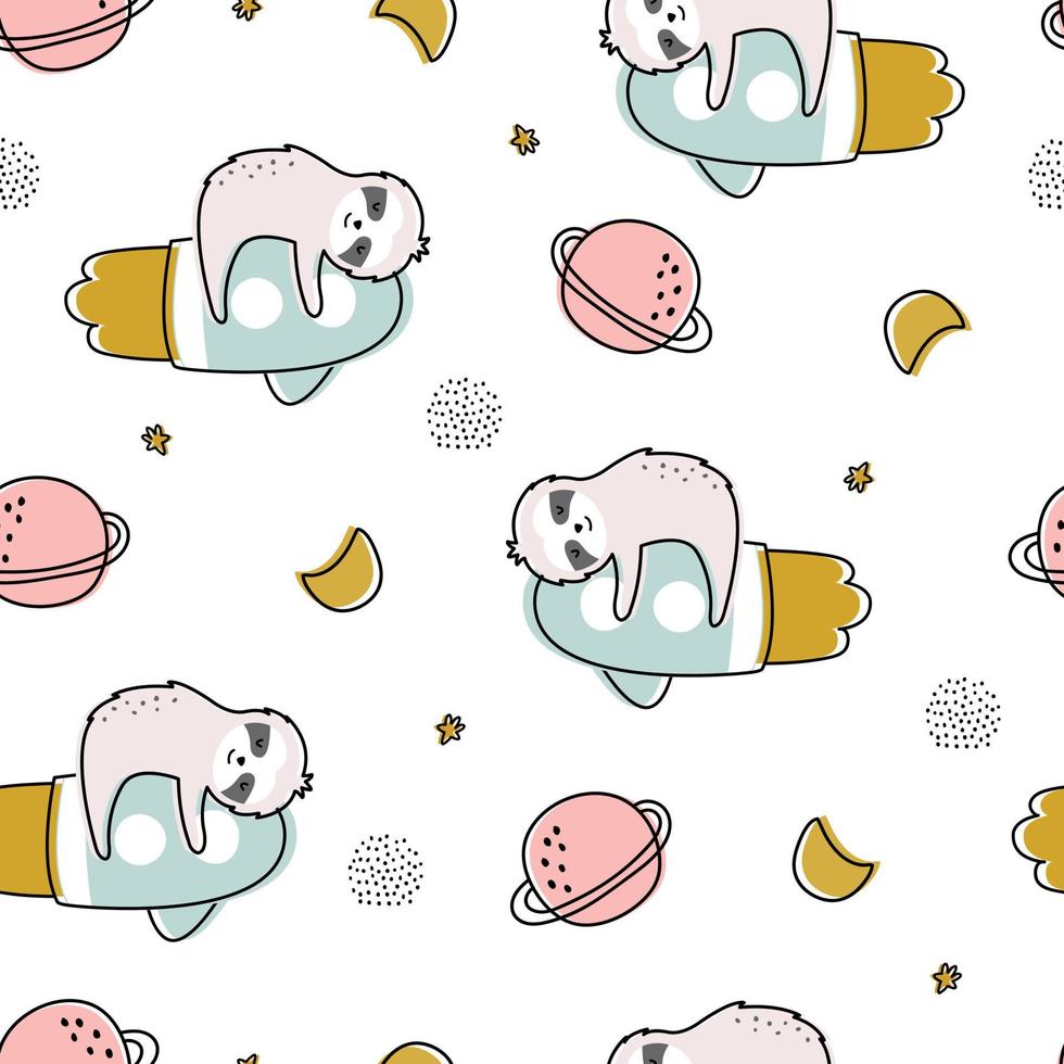 Nursery seamless pattern koala on rocket on a white background Use for prints, wallpapers, textiles, vector illustration