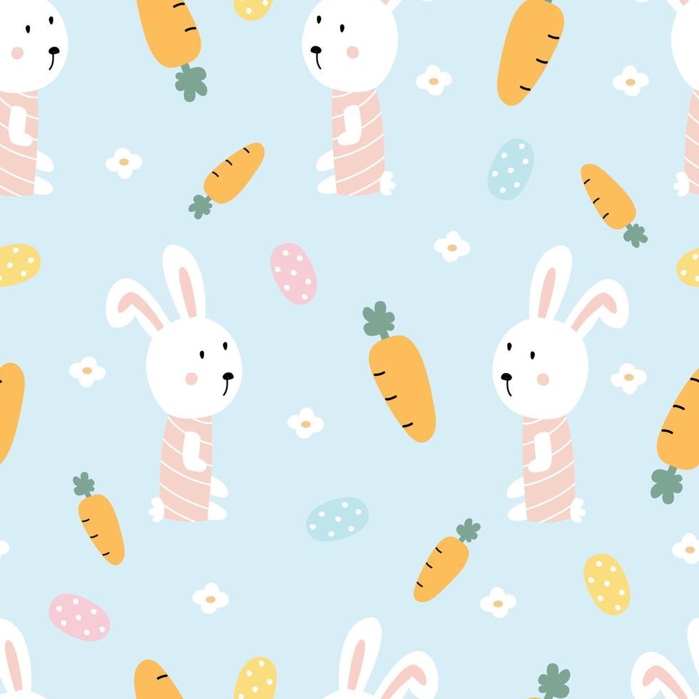 Rabbit and carrot baby seamless pattern cute design hand drawn in cartoon style Use for prints, wallpapers, decorations, textiles, vector illustration