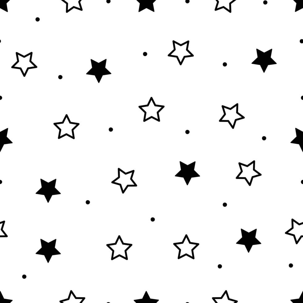 diseño de estilo blanco y negro de patrones sin fisuras de estrellas vector