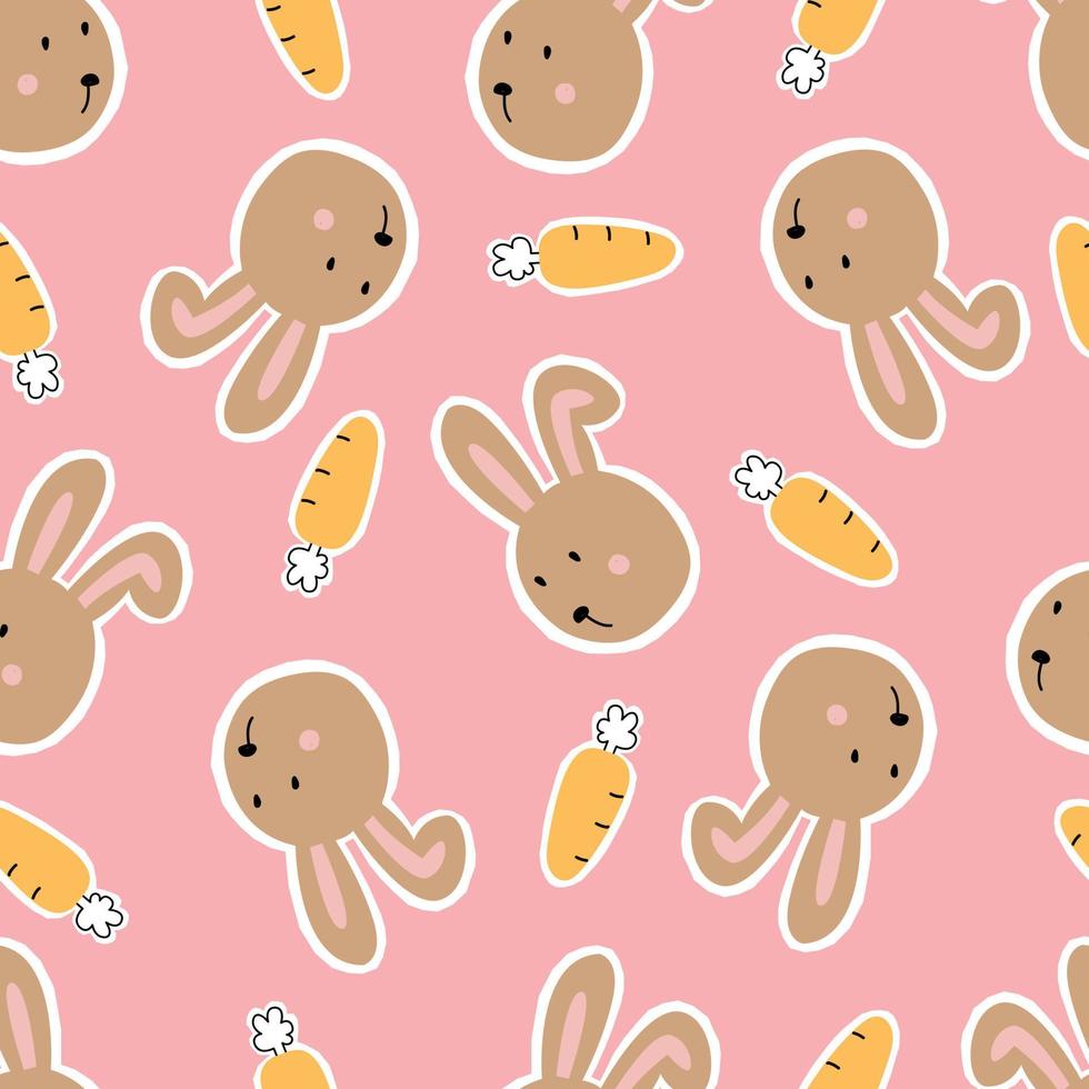 Rabbit and carrot baby seamless pattern hand drawn in cartoon style Use for prints, decorations, textiles, vector illustration