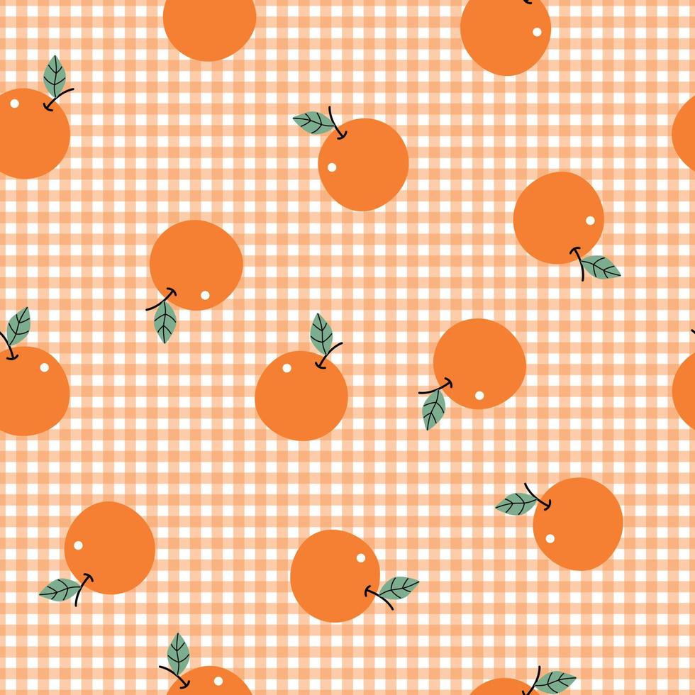Seamless baby pattern orange on a gingham pattern Hand drawn design in cartoon style. for children's clothing, wallpaper, decoration vector