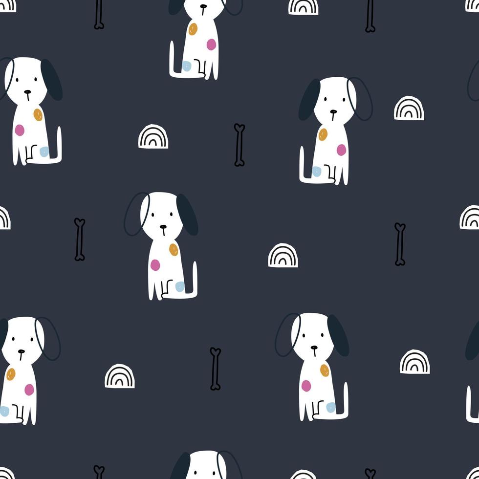 Puppy and bone baby seamless pattern hand drawn cartoon cute background for kids vector