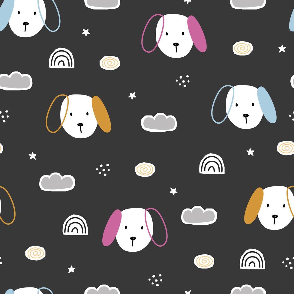 Puppy and sky baby seamless pattern hand drawn cartoon cute background for kids vector