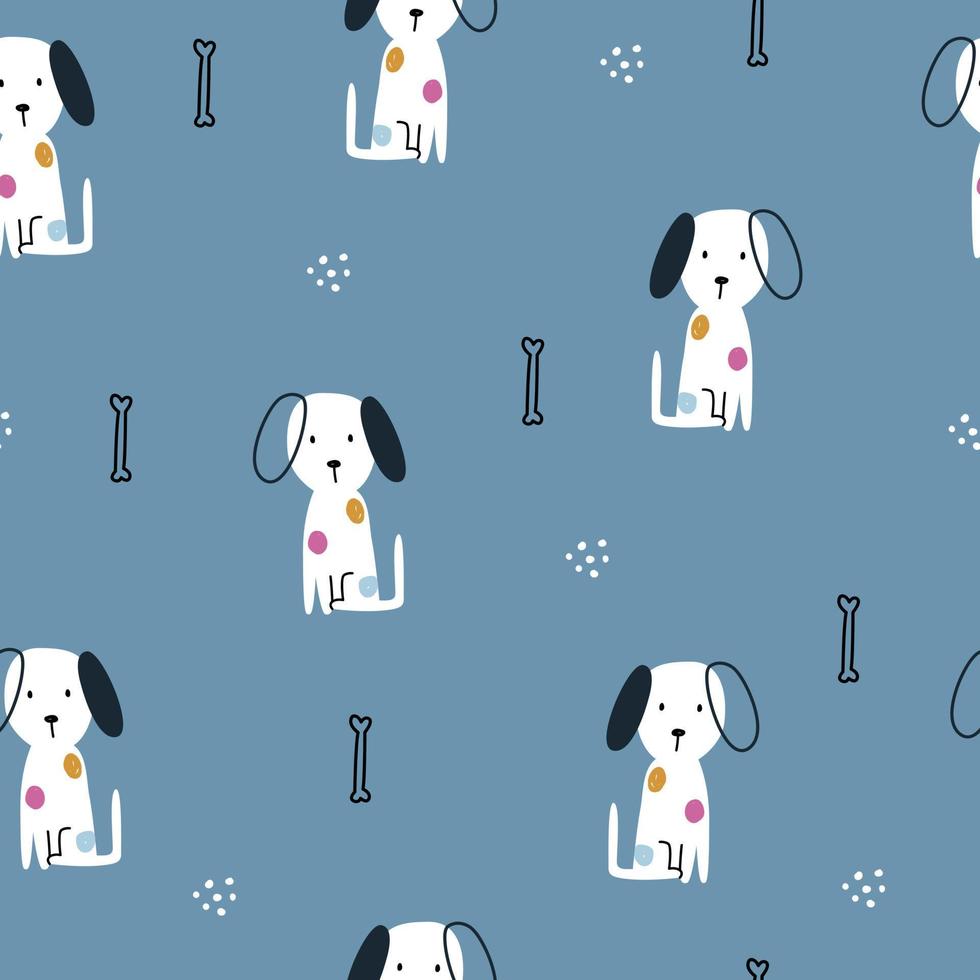 Puppy and bone baby seamless pattern hand drawn cartoon cute background for kids vector