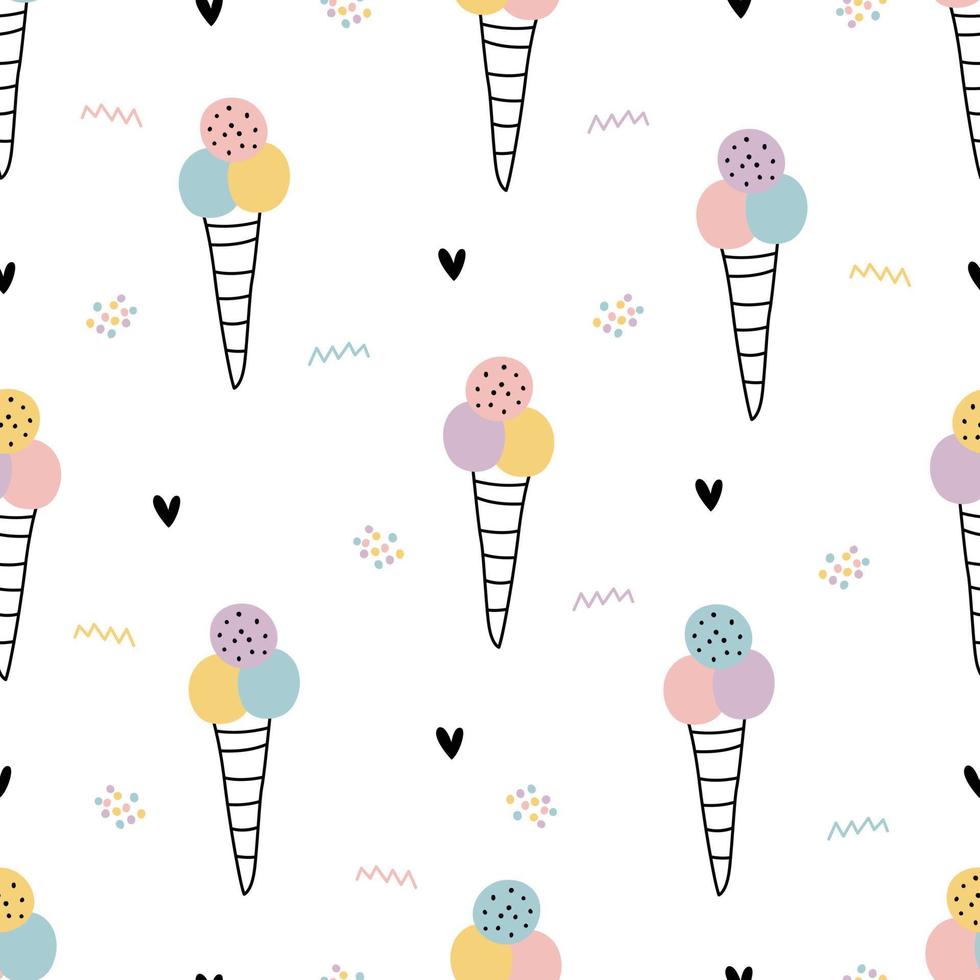 bebé de patrones sin fisuras cono de helado dibujar a mano diseño sobre fondo blanco vector