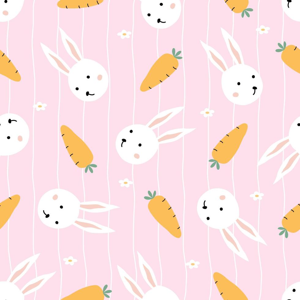 Rabbit and carrot baby seamless pattern cute design for kids hand drawn in cartoon style Use for prints, decorations, textiles, vector illustration