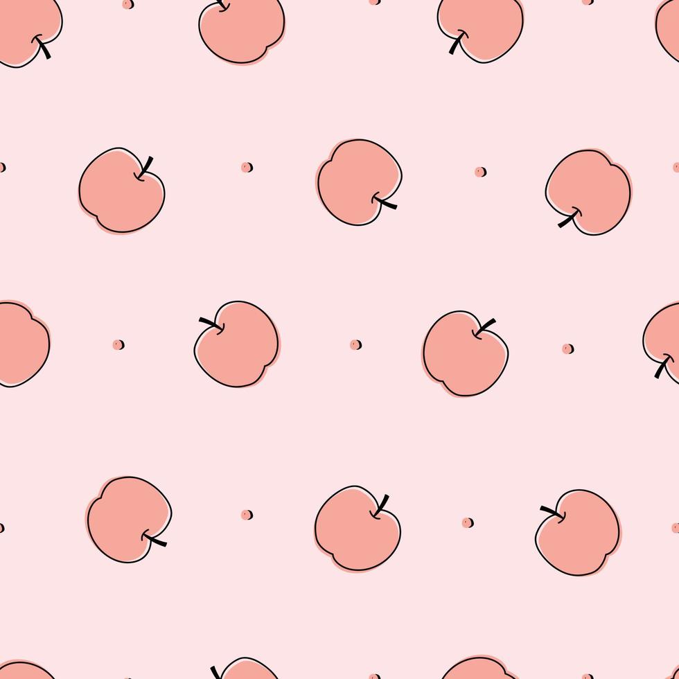 Baby seamless pattern apple fruit background with flowers on pink background hand drawn design in cartoon style Used for print, wallpaper decoration. vector illustration