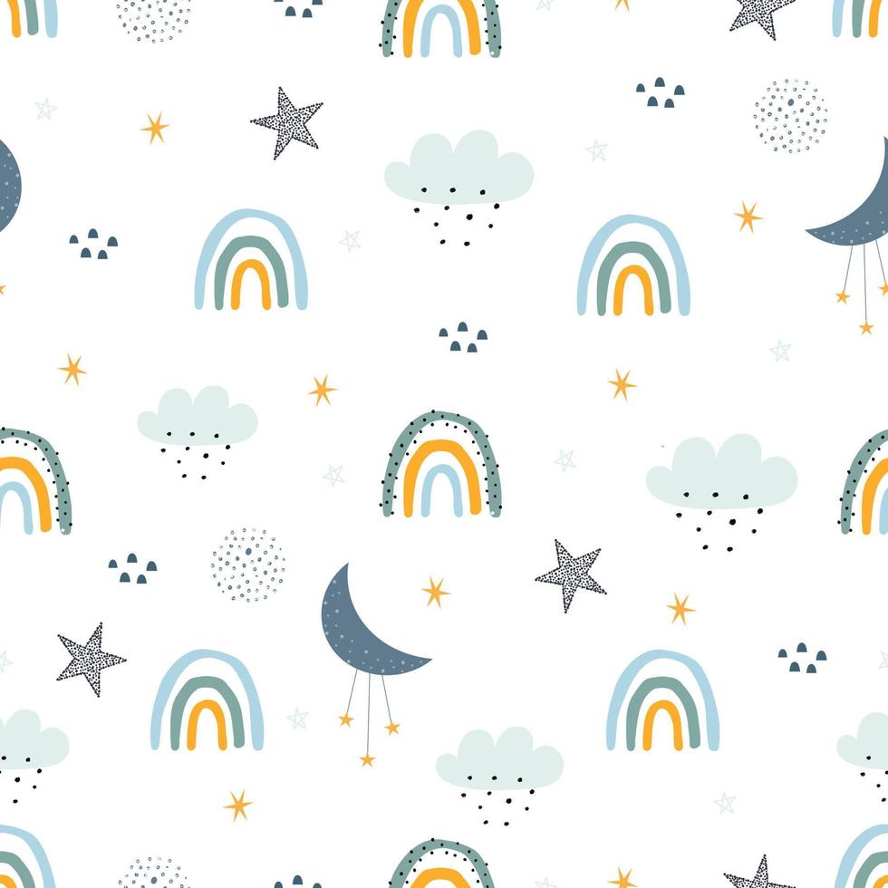 seamless baby pattern rainbow with clouds on white background used for print, decorative, wallpaper, Children clothing patterns, textiles vector