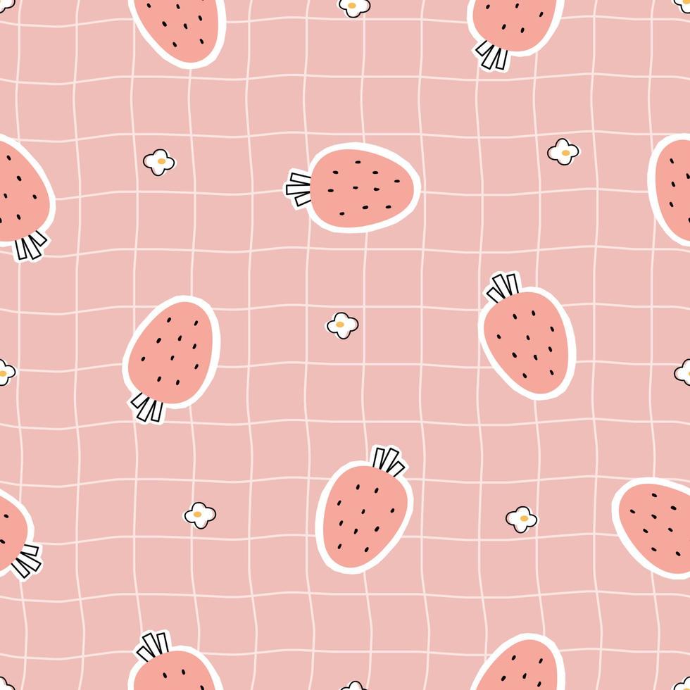 Nursery seamless pattern strawberry on square grid background used for prints, wallpaper, textiles Vector Illustration