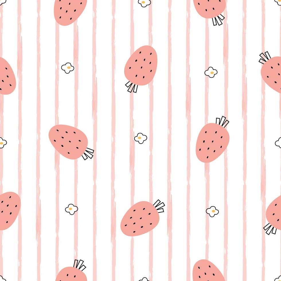 Nursery seamless pattern strawberry on striped background used for print, wallpaper, textile, vector illustration