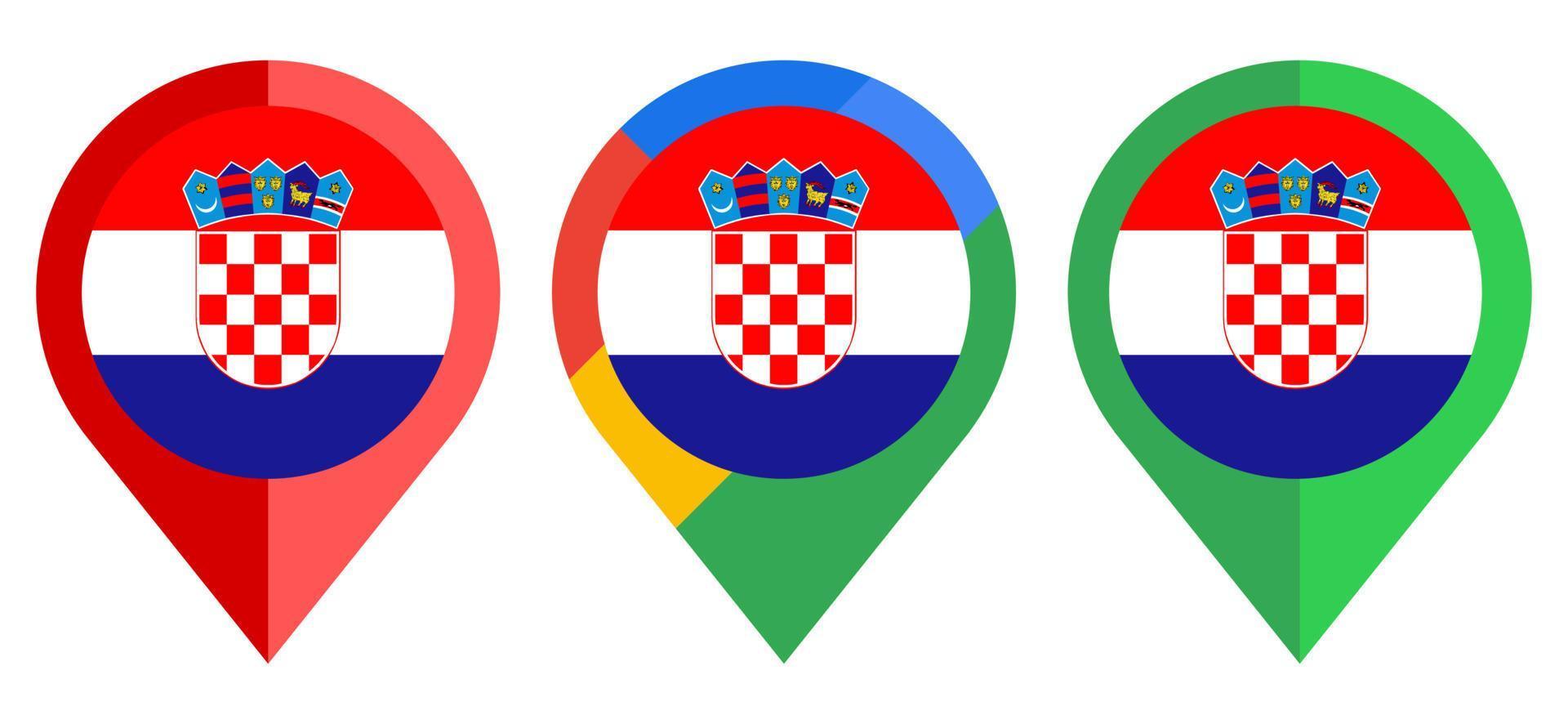 icono de marcador de mapa plano con bandera de croacia aislado sobre fondo blanco vector