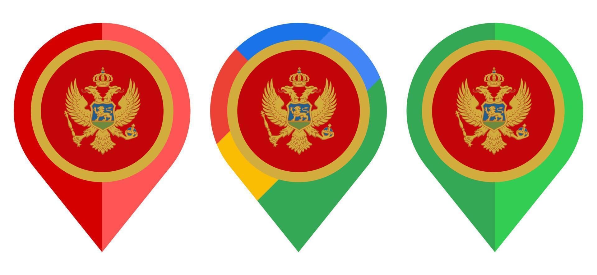 icono de marcador de mapa plano con bandera de montenegro aislado sobre fondo blanco vector