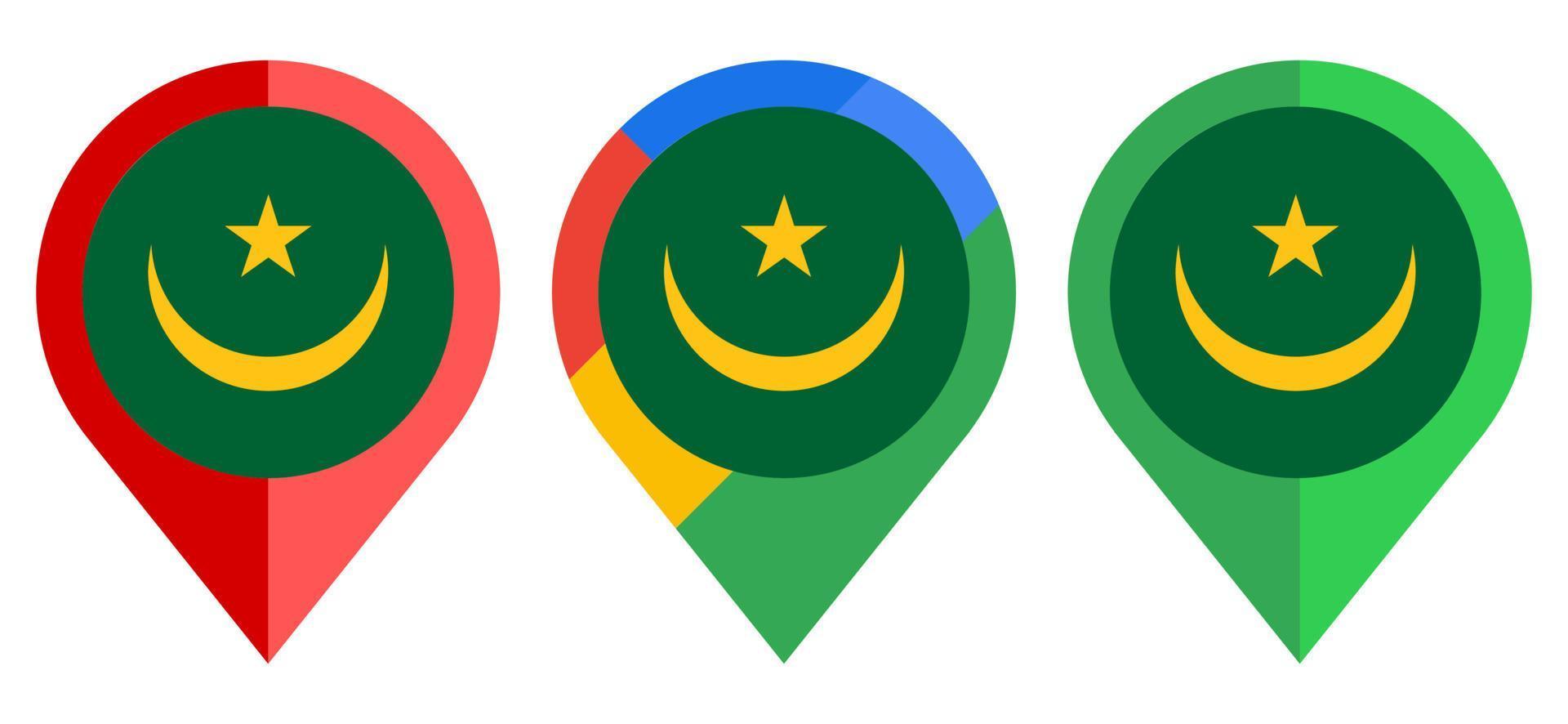 icono de marcador de mapa plano con bandera de mauritania aislado sobre fondo blanco vector