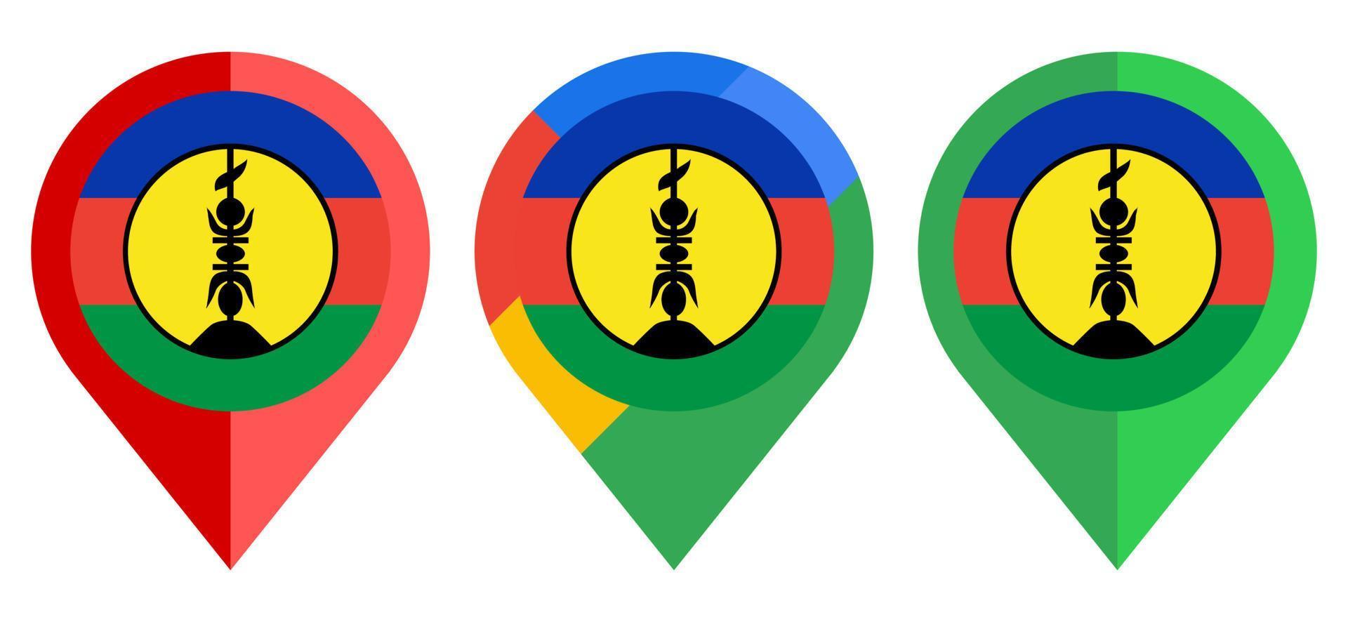 icono de marcador de mapa plano con bandera de nueva caledonia aislado sobre fondo blanco vector