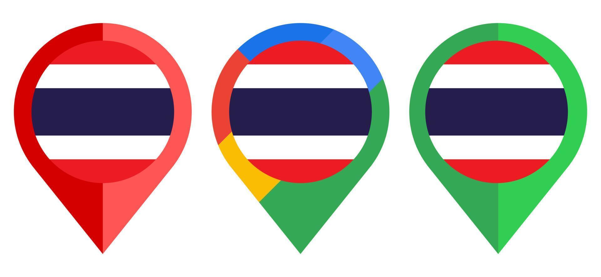 icono de marcador de mapa plano con bandera de tahilandia aislado sobre fondo blanco vector