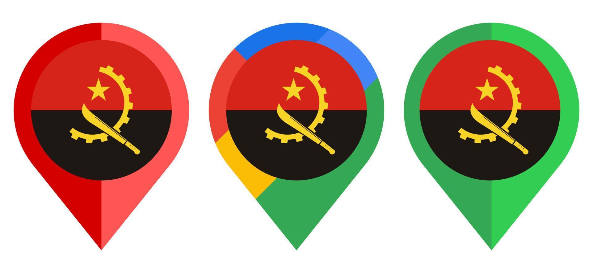 icono de marcador de mapa plano con bandera de angola aislado sobre fondo blanco vector
