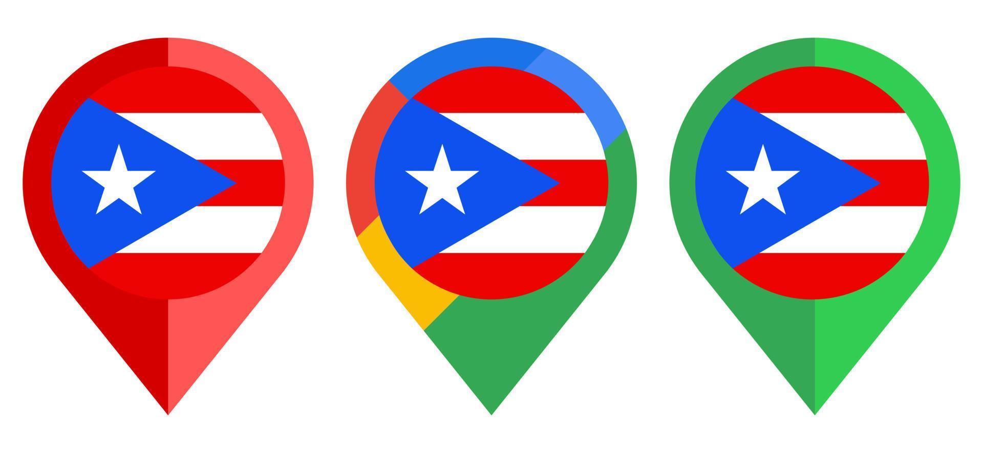 icono de marcador de mapa plano con bandera de puerto rico aislado sobre fondo blanco vector