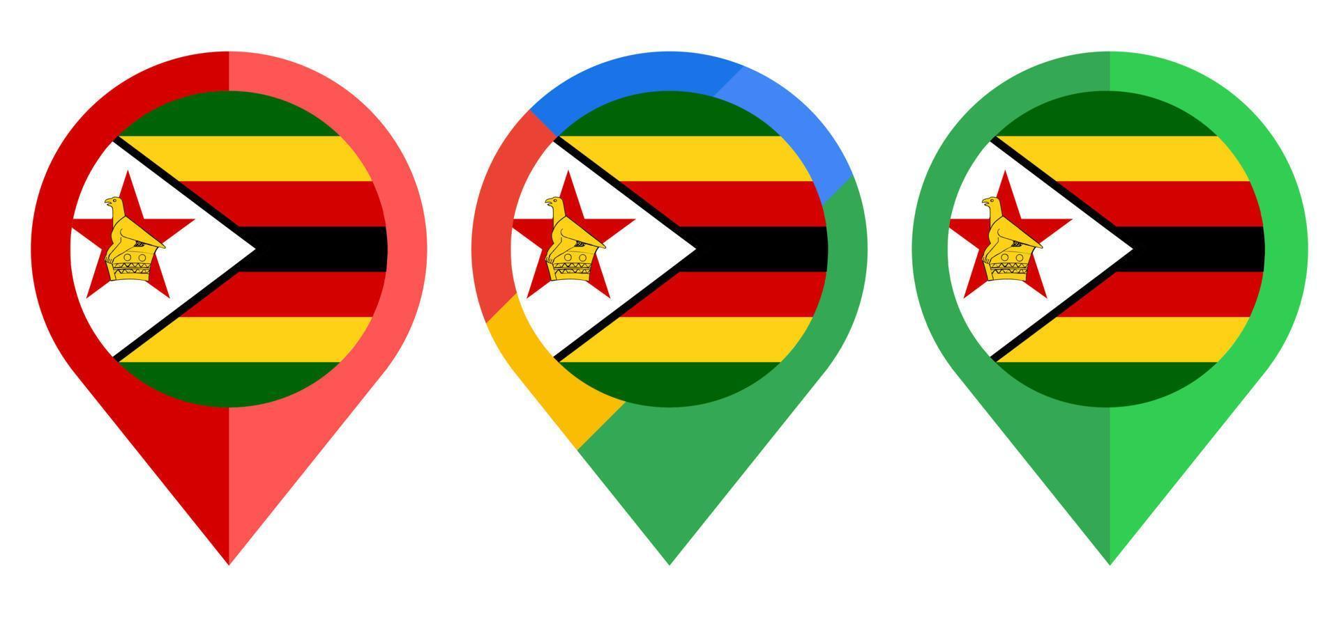 icono de marcador de mapa plano con bandera de zimbabwe aislado sobre fondo blanco vector