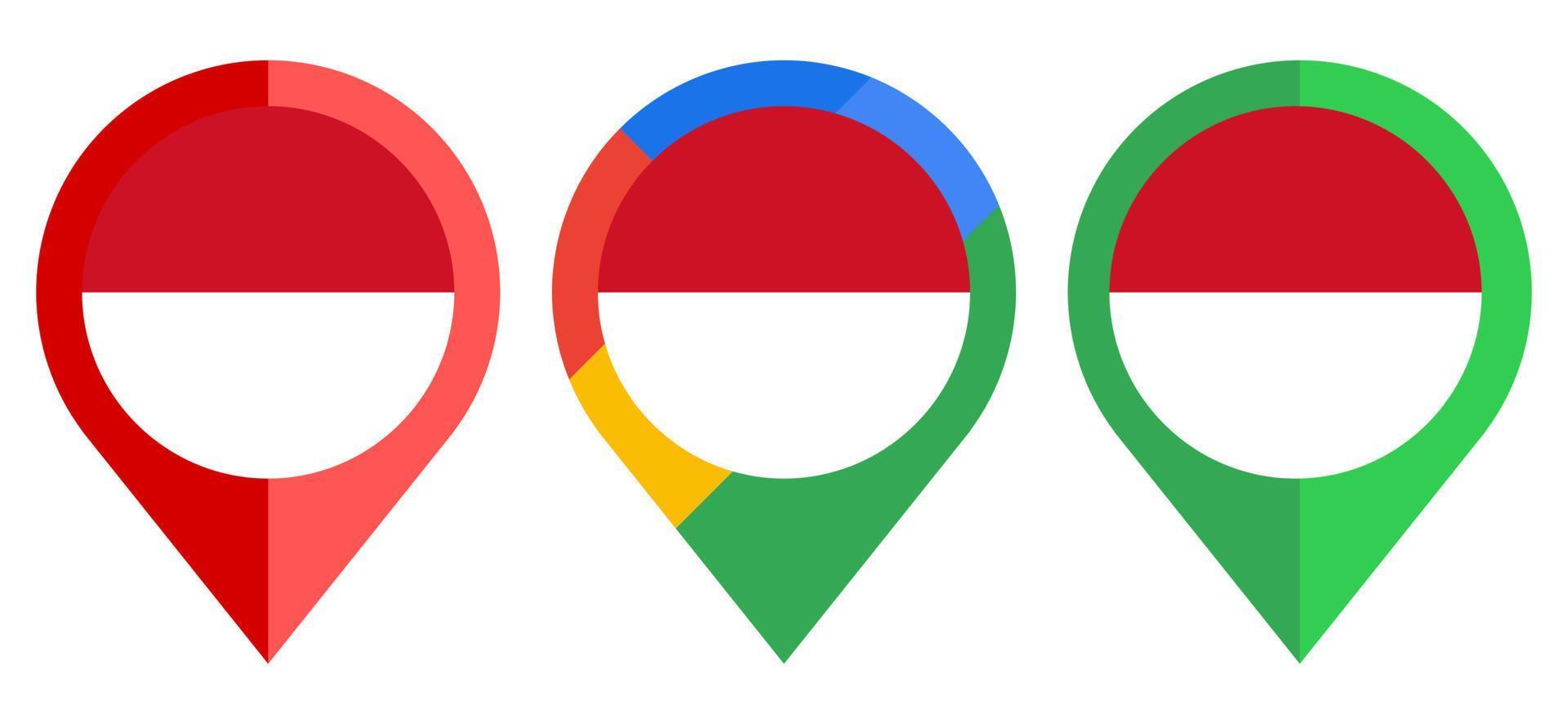icono de marcador de mapa plano con bandera de indonesia aislado sobre fondo blanco vector
