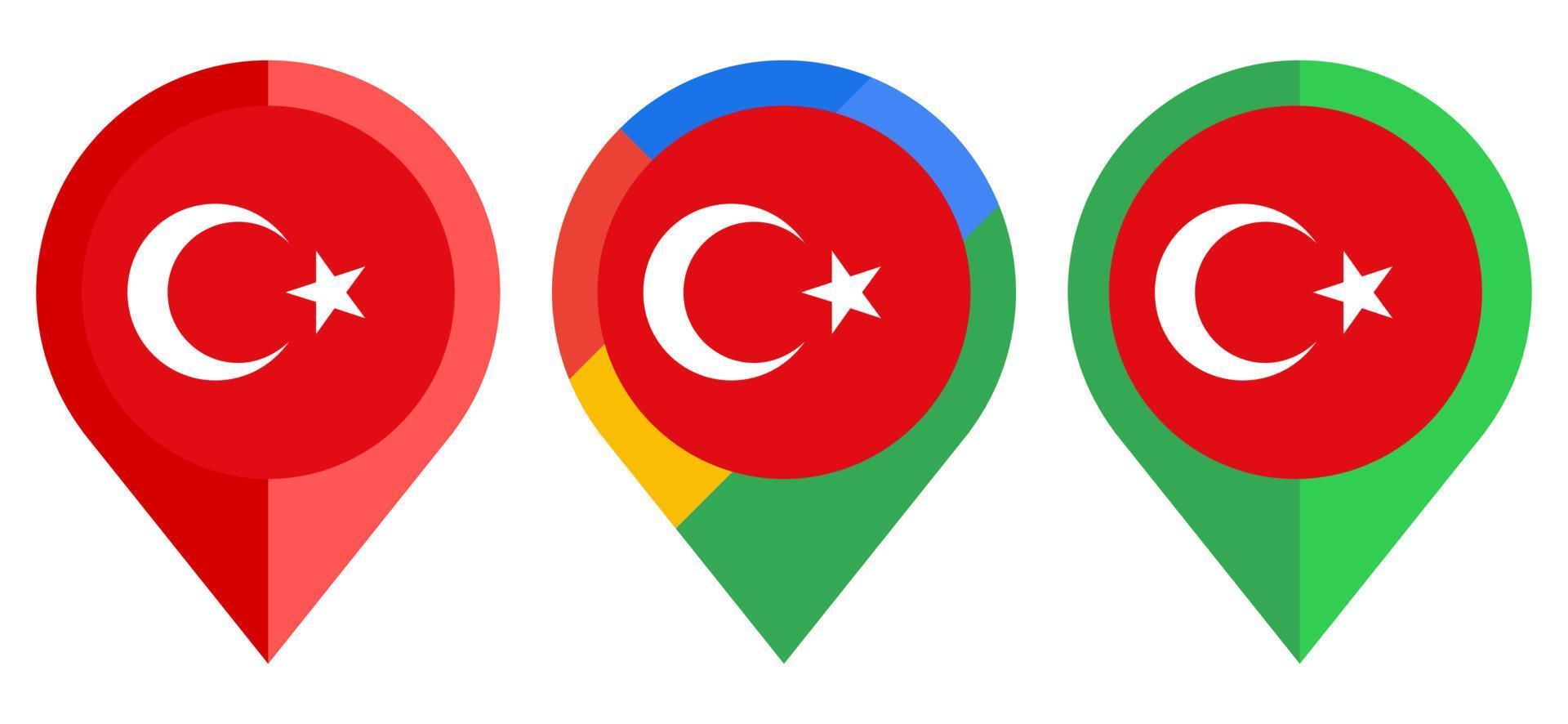 icono de marcador de mapa plano con bandera de Turquía aislado sobre fondo blanco vector