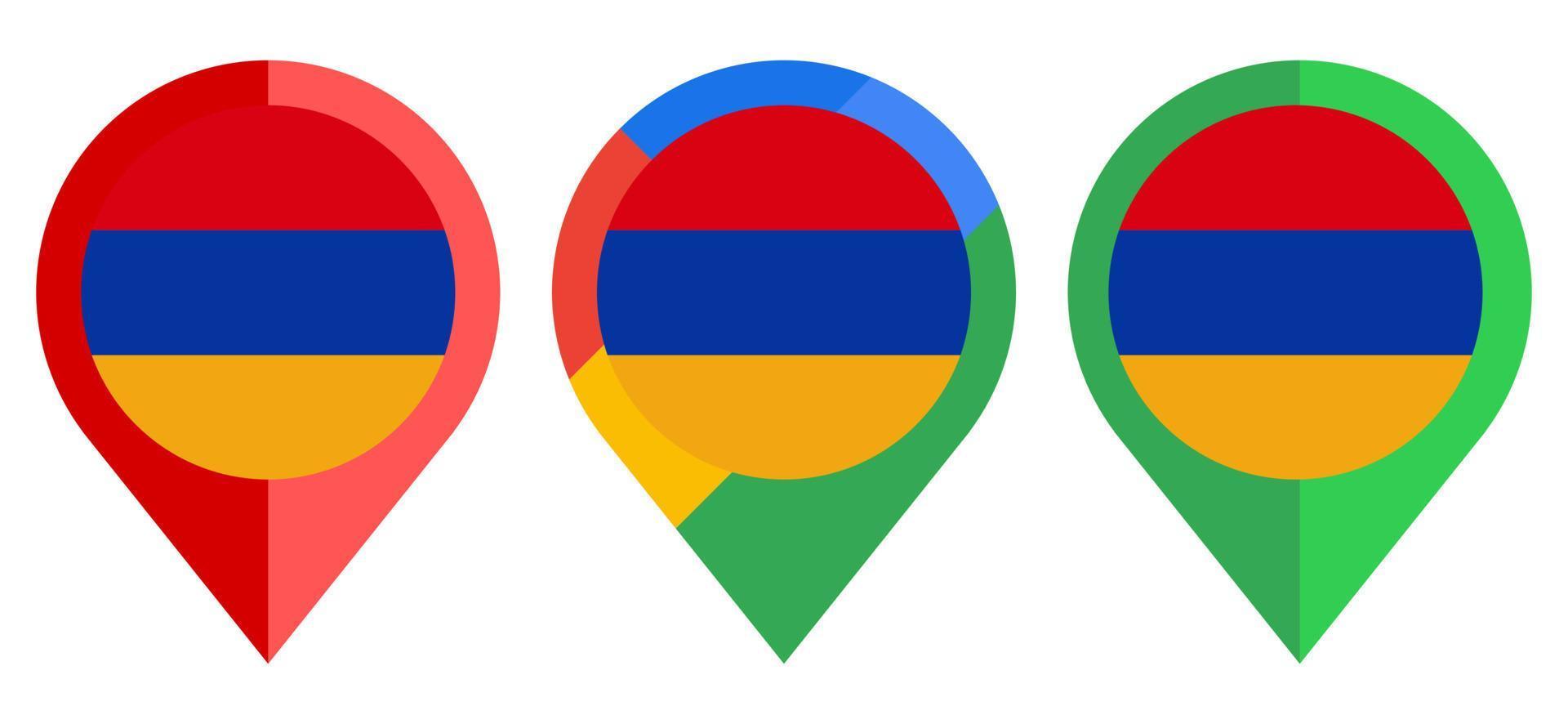 icono de marcador de mapa plano con bandera de armenia aislado sobre fondo blanco vector