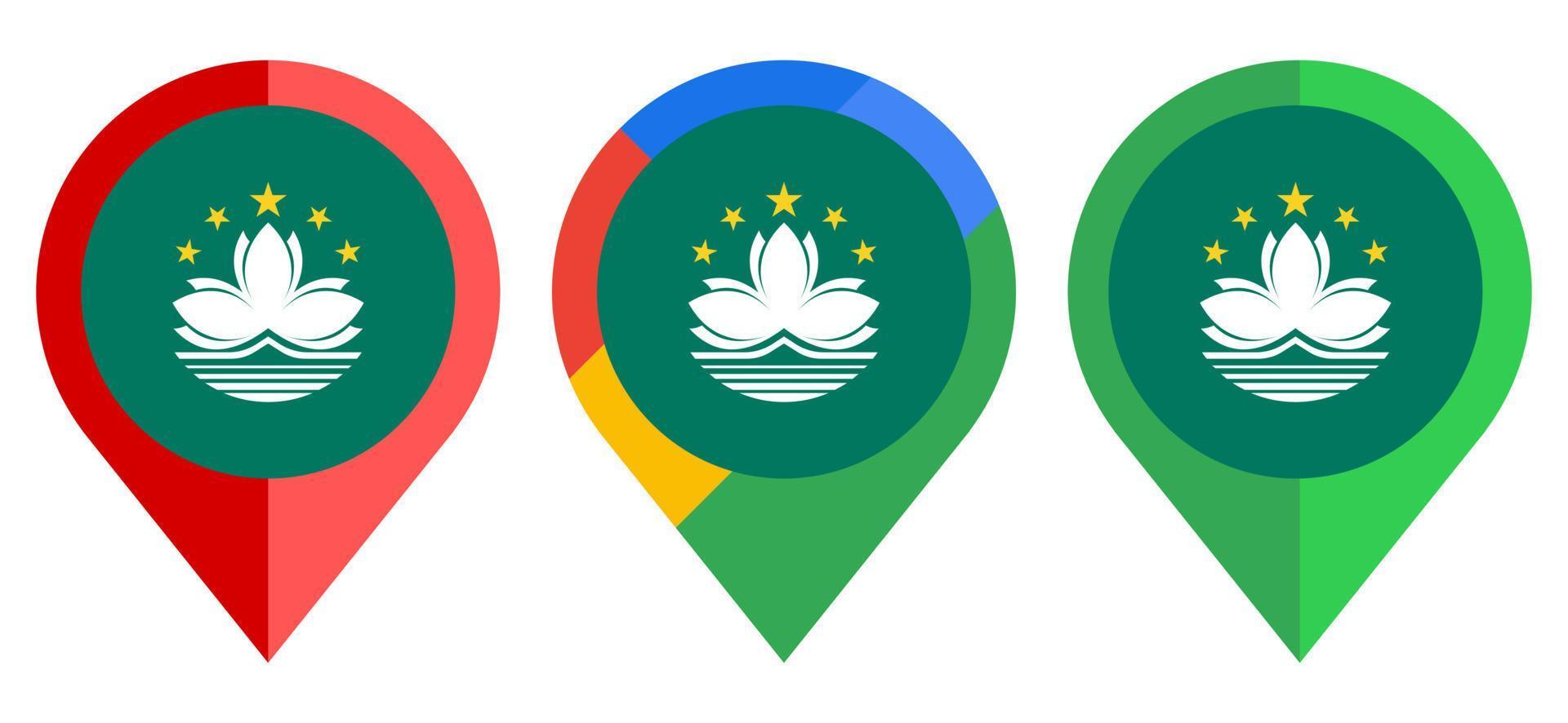 flat map marker icon with macau flag isolated on white background vector
