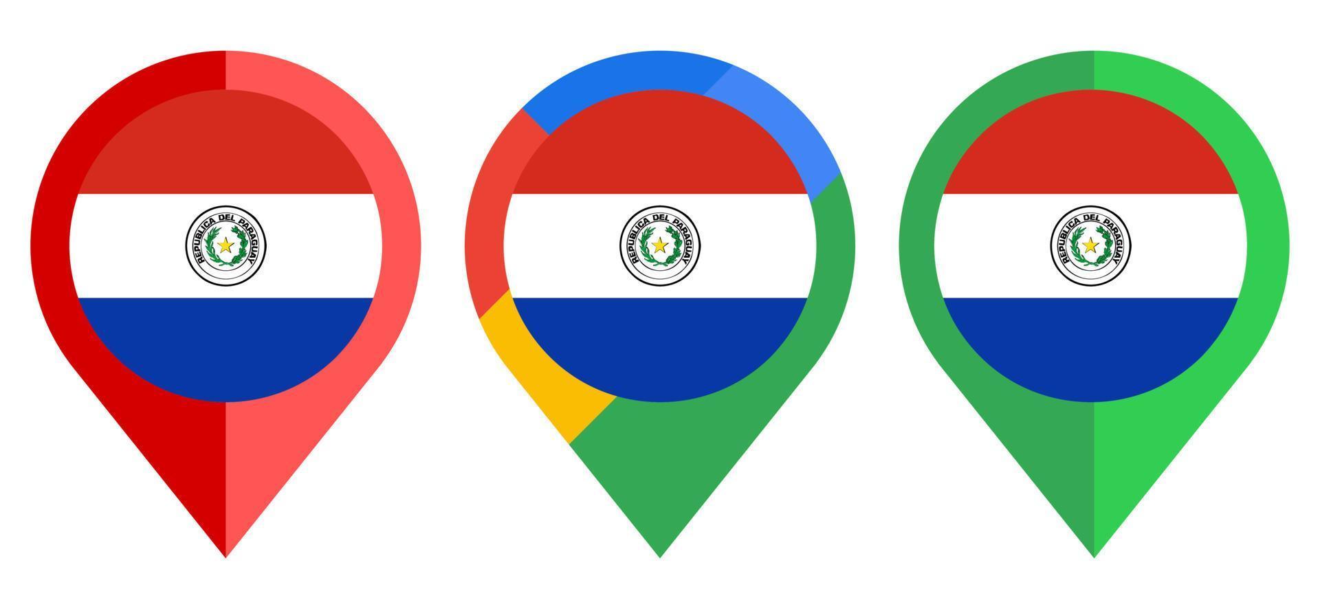 icono de marcador de mapa plano con bandera de paraguay aislado sobre fondo blanco vector