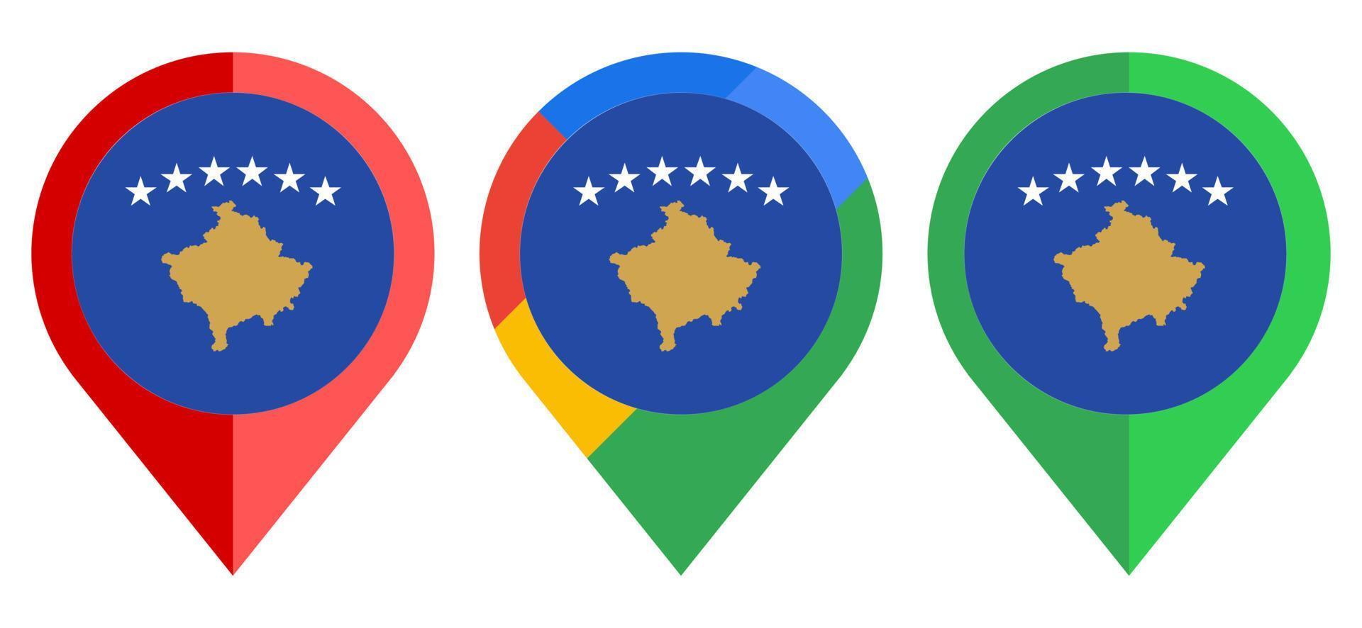 icono de marcador de mapa plano con bandera de kosovo aislado sobre fondo blanco vector