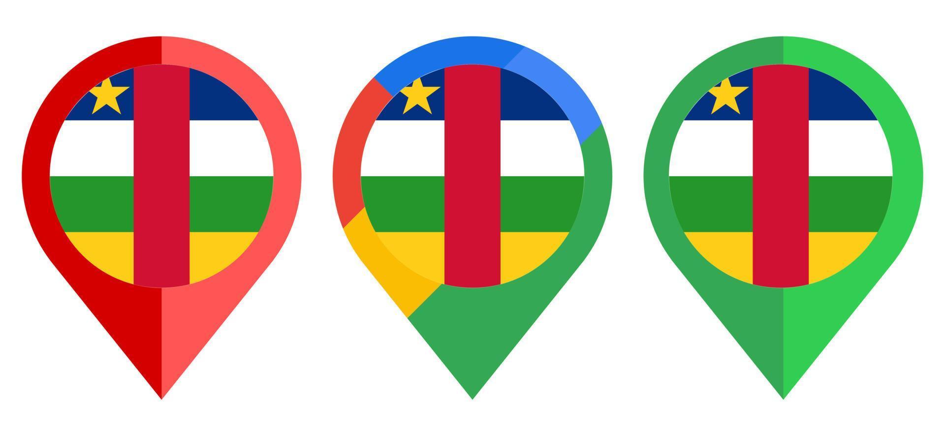 icono de marcador de mapa plano con bandera de la república centroafricana aislado sobre fondo blanco vector