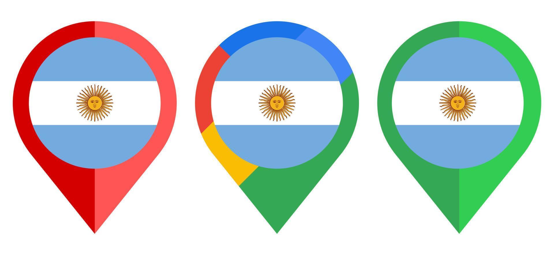 icono de marcador de mapa plano con bandera argentina aislado sobre fondo blanco vector