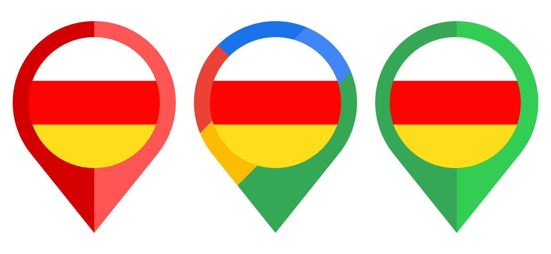 flat map marker icon with south ossetia flag isolated on white background vector