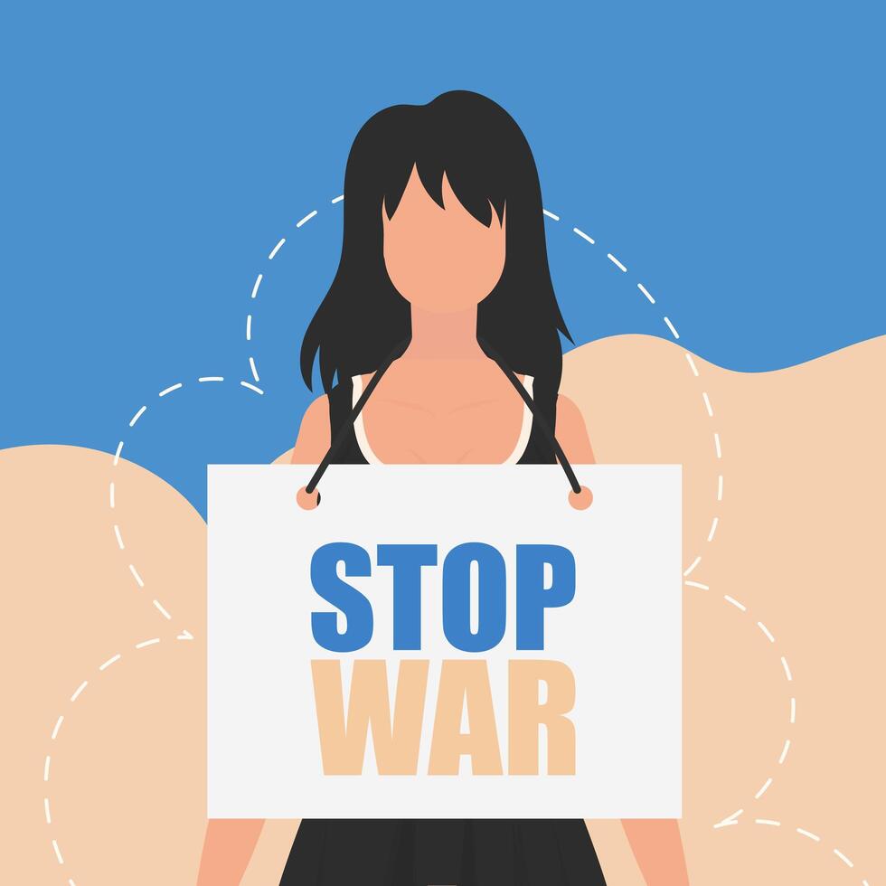A woman holding a stop war sign vector