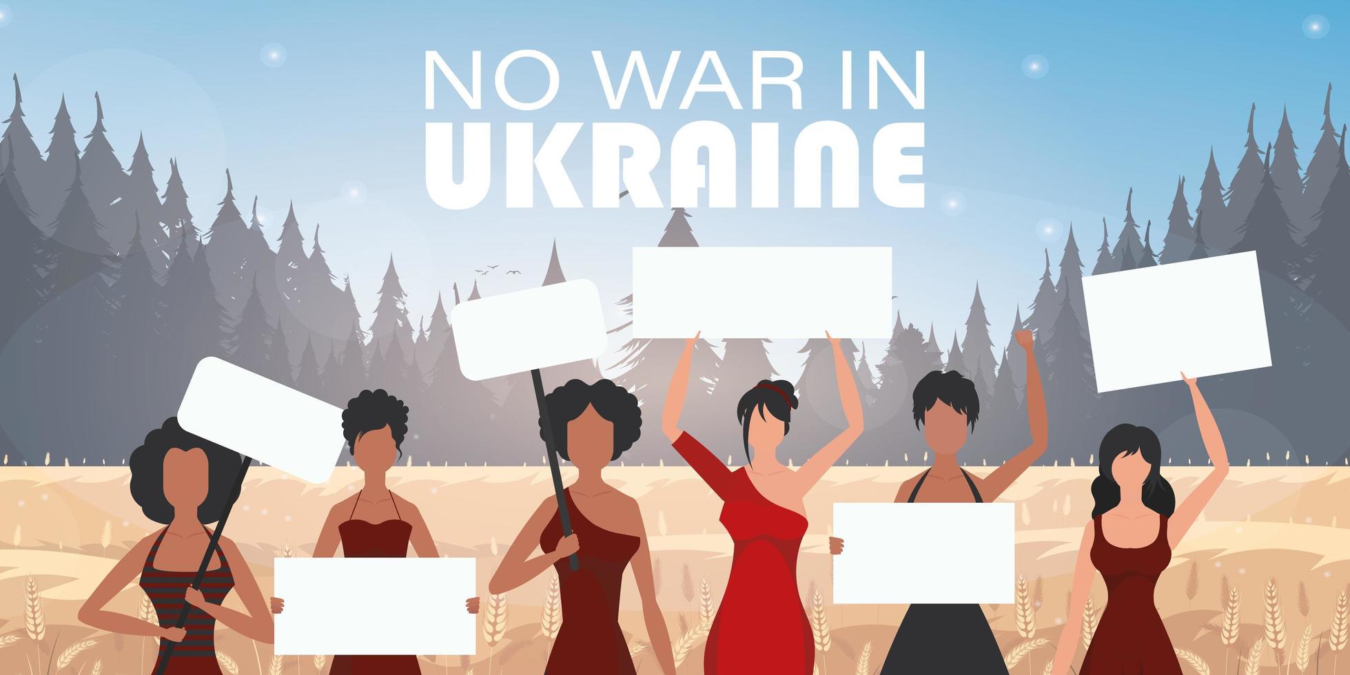 A group of women are holding banners. Pray for Ukraine. Stop war. Vector. vector