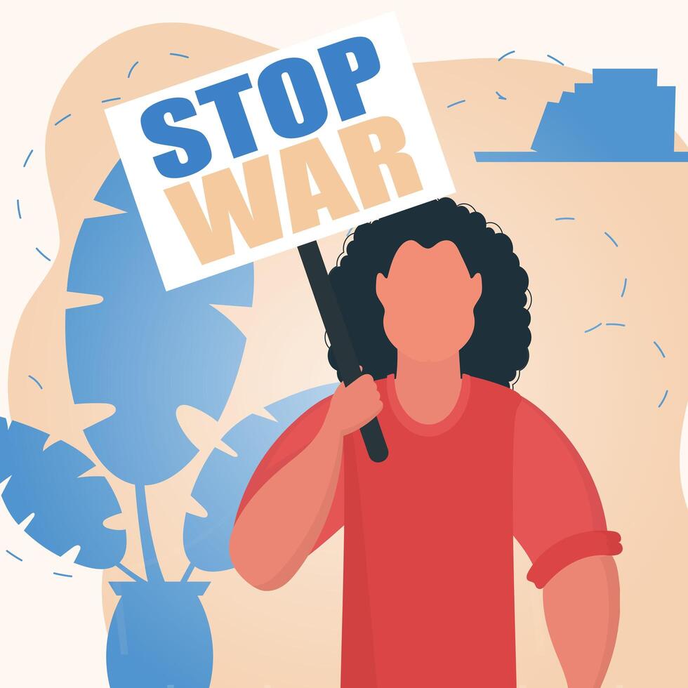 A woman holding a stop war sign vector