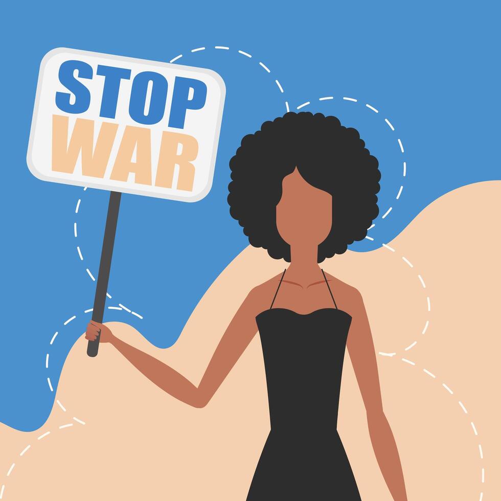 A woman holding a stop war sign vector